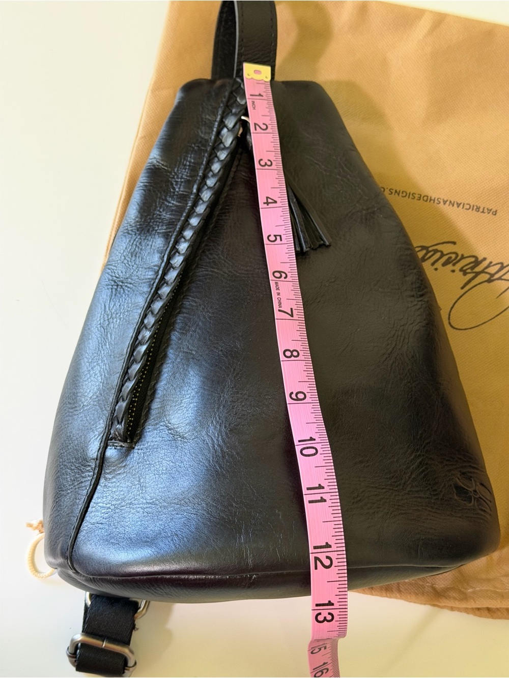 Patricia Nash Black Leather Sling Bag with Tassel Zipper Pull - Picture 6 of 7